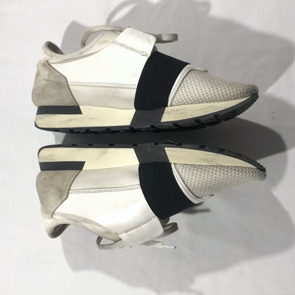 Balenciaga Race Runner White Leather Mesh Neoprene Grey Sneaker Shoes 39 Italy - Picture 4 of 11